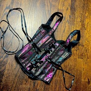 Super sexy Vintage size small corset with side zipper and adjustable back lacing